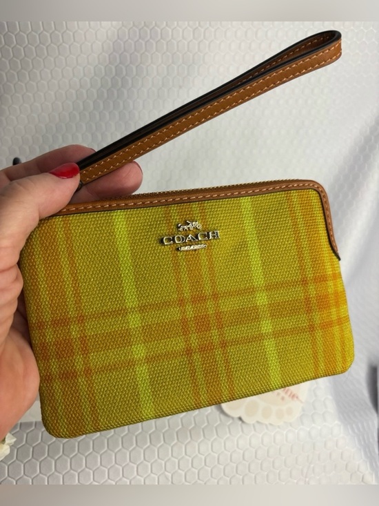 Coach Handbags - Coach Yellow And Amber Plaid Wristlet with Tan Trim